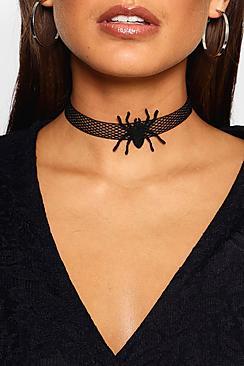 Boohoo Halloween Fishnet & Spider Choker