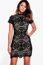 Boohoo Boutique Sara Crochet Lace Bodycon Dress Black