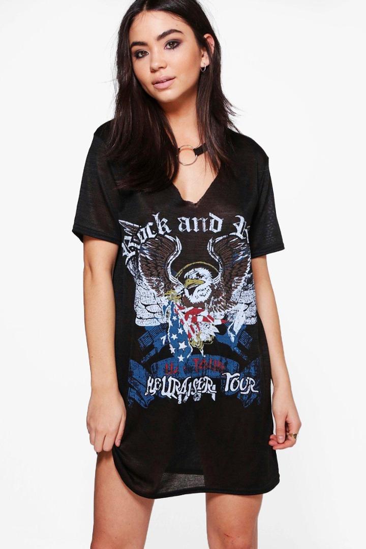 Boohoo Lucy Hardware Choker Knit Band Tee Dress Black