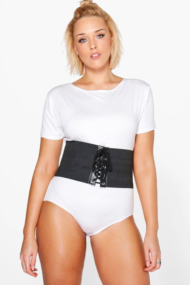 Boohoo Plus Lottie Corset Belt 2 In 1 Bodysuit White