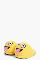 Boohoo Tongue Winky Emoji Soft Slippers Yellow