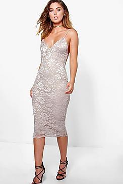 Boohoo Kate Scallop Lace Midi Bodycon Dress