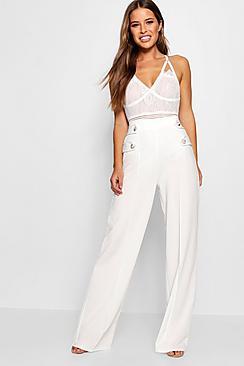 Boohoo Petite Button Detail Wide Leg Pants