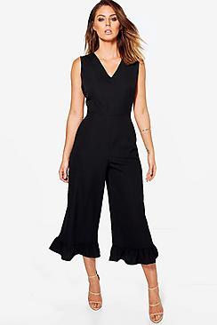 Boohoo Lois Frill Hem Culotte Jumpsuit