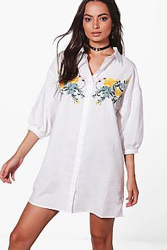 Boohoo Charlotte Embroidered Shirt Dress