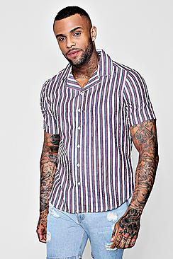 Boohoo Bold Stripe Revere Short Sleeve Shirt