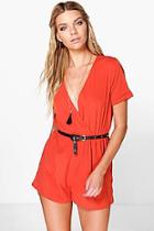 Boohoo Emma Wrap Front Solid Colour Playsuit