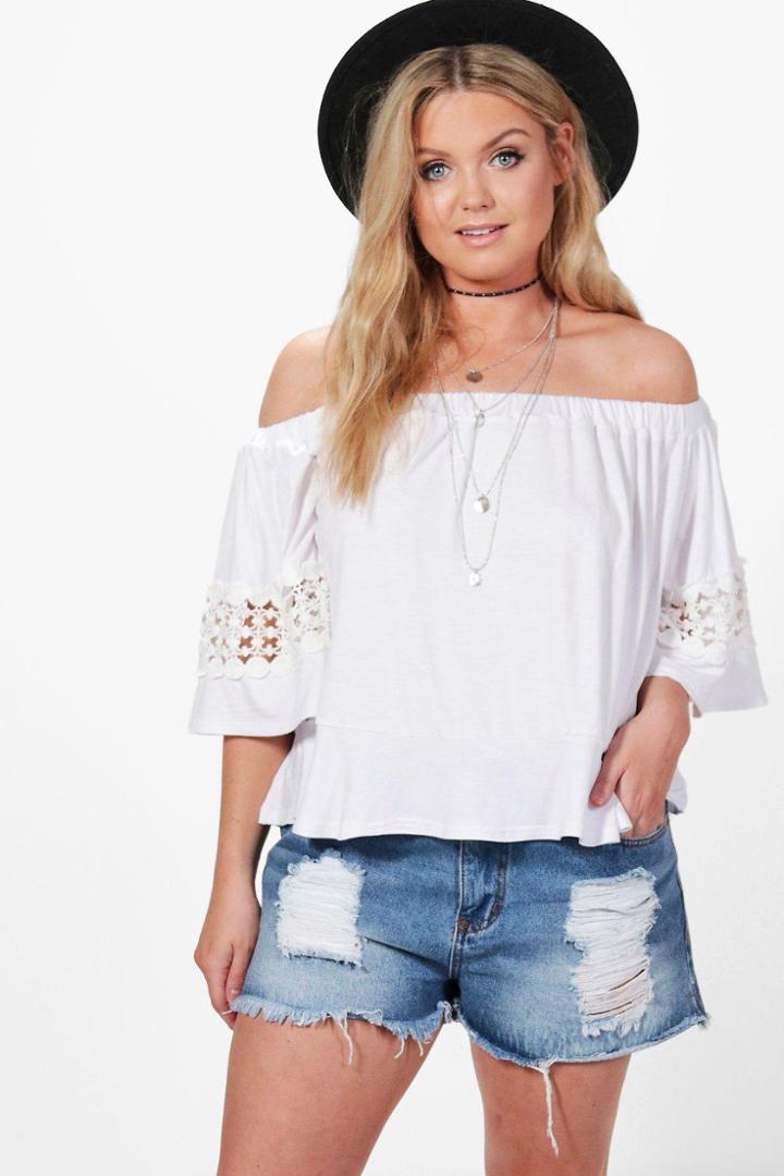Boohoo Plus Emma Off The Shoulder Crochet Top White
