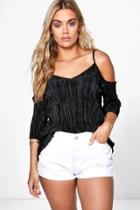 Boohoo Plus Elena Pleated Open Shoulder Top Black