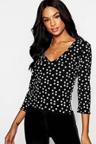 Boohoo Tall Polka Dot Rib V Neck Top