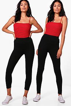 Boohoo Larah 2 Pack Basic & Cropped High Waist Leggings