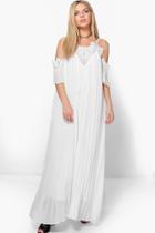 Boohoo Daisy Boutique Premium Crocket Pleated Maxi Cream