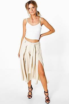 Boohoo Jeni Belted Split Front Woven Culottes