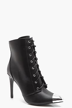 Boohoo Alice Contrast Toe Cap Lace Up Stiletto Boot