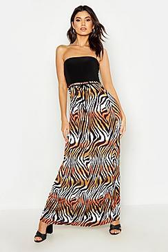 Boohoo Zebra Print Bandeau Maxi Dress