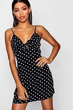 Boohoo Polka Dot Tie Front Mini Dress