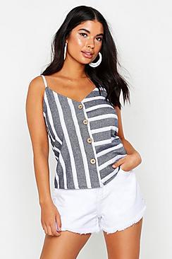 Boohoo Petite Stripe Horn Button Cami