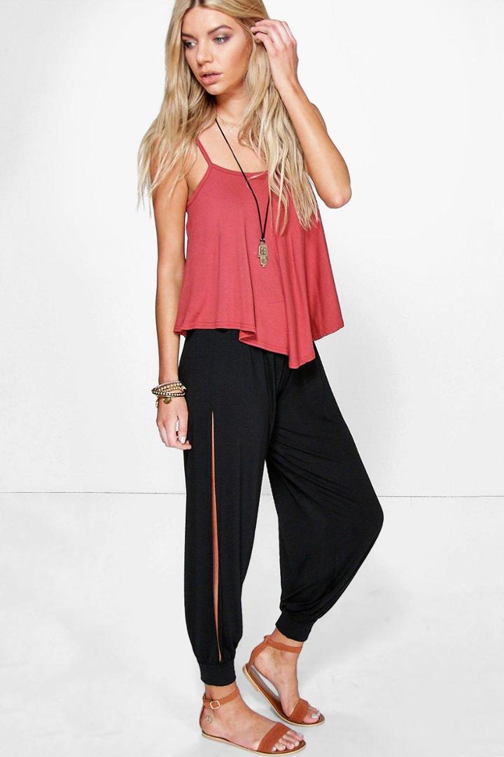 Boohoo Ria Basic Jersey Split Side Hareem Trousers Black