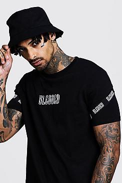 Boohoo Blessed Slogan T-shirt With Tape Detail