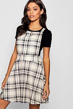 Boohoo Tonal Check Jersey Pinafore Dress