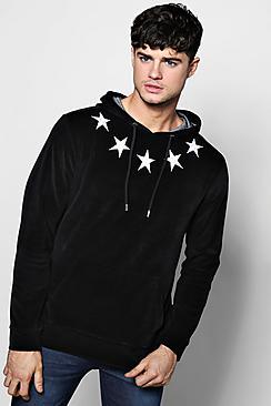 Boohoo Oth Velour Hoodie With Star Embroidery