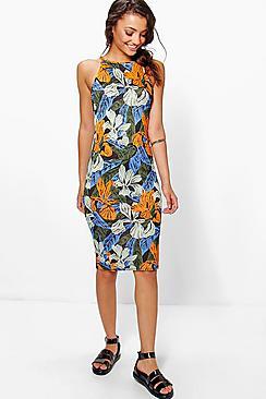 Boohoo Tall Omeli Printed Bodycon Midi Dress