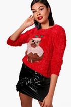Boohoo Pug Christmas Pudding Fluffy Knit Jumper