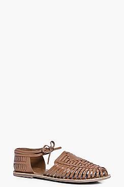 Boohoo Violet Leather Woven Flat With Ankle Tie