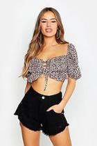 Boohoo Petite Leopard Ruched Cup Frill Crop Top
