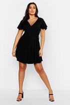 Boohoo Plus Rib Wrap Cap Sleeve Peplum Dress