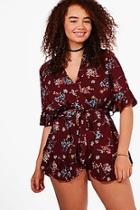 Boohoo Plus Kerry Ruffle Hem Floral Printed Playsuit