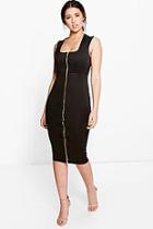 Boohoo Sonia Square Neck Zip Front Bodycon Dress