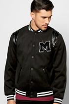 Boohoo Melton Varsity Jacket With Chest Badge Black