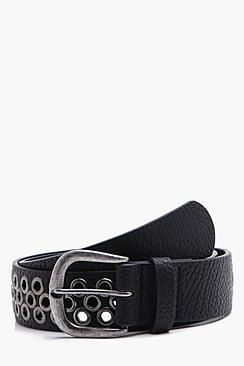 Boohoo Black Belt With Eyelet & Gunmetal Edges