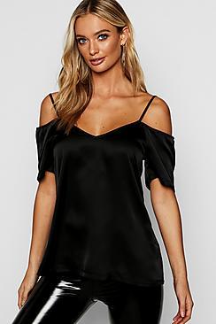 Boohoo Satin Open Shoulder Cami