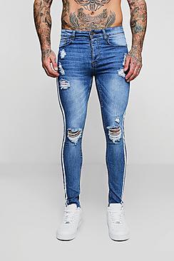 Boohoo Super Skinny Distressed Jeans With Side Stripe