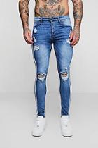 Boohoo Super Skinny Distressed Jeans With Side Stripe