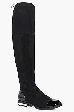 Boohoo Madison Gold Trim Over The Knee Boot