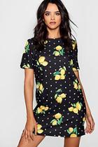Boohoo Lola Lemon Polka Dot Short Sleeved Shift Dress