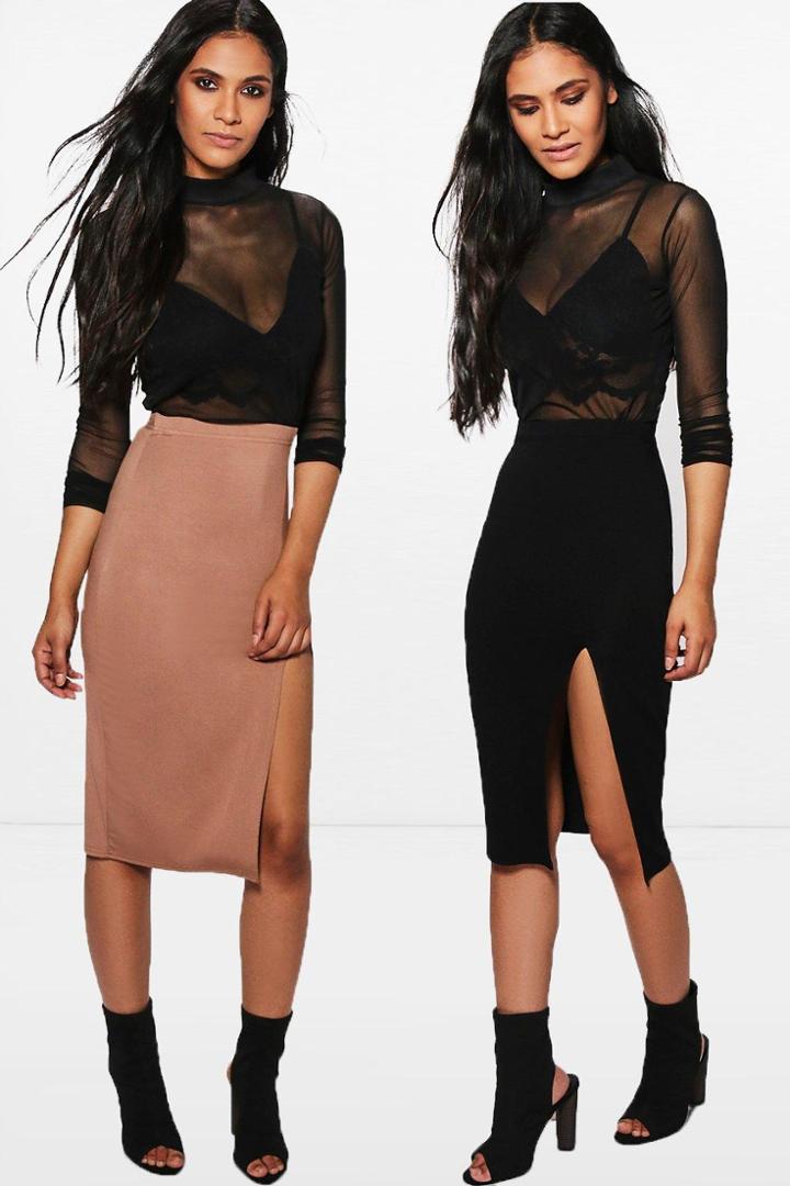 Boohoo Zaharah 2 Pack Side Split Jersey Midi Skirt Multi