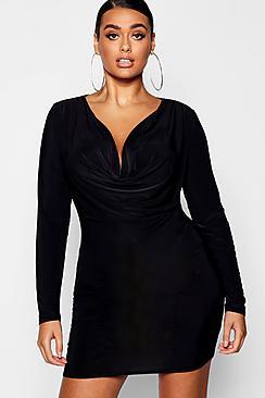 Boohoo Plus Slinky Cowl Neck Bodycon Dress