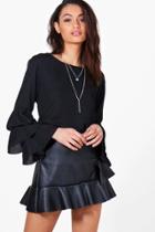 Boohoo Lacey Frill Sleeve Blouse Black
