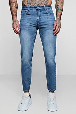 Boohoo Slim Fit Denim Jeans In Mid Blue
