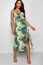 Boohoo Leah Tropical Print Strappy Ruched Midi Dress