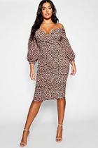 Boohoo Plus Leopard Off Shoulder Midi Dress