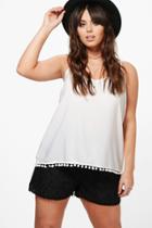 Boohoo Plus Ivy Pom Pom Woven Cami Ivory