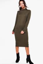 Boohoo Tall Sofie Knitted Roll Neck Dress Khaki