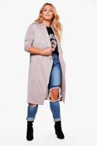 Boohoo Plus Caitlin Wrap Tie Waist Trench Coat Grey