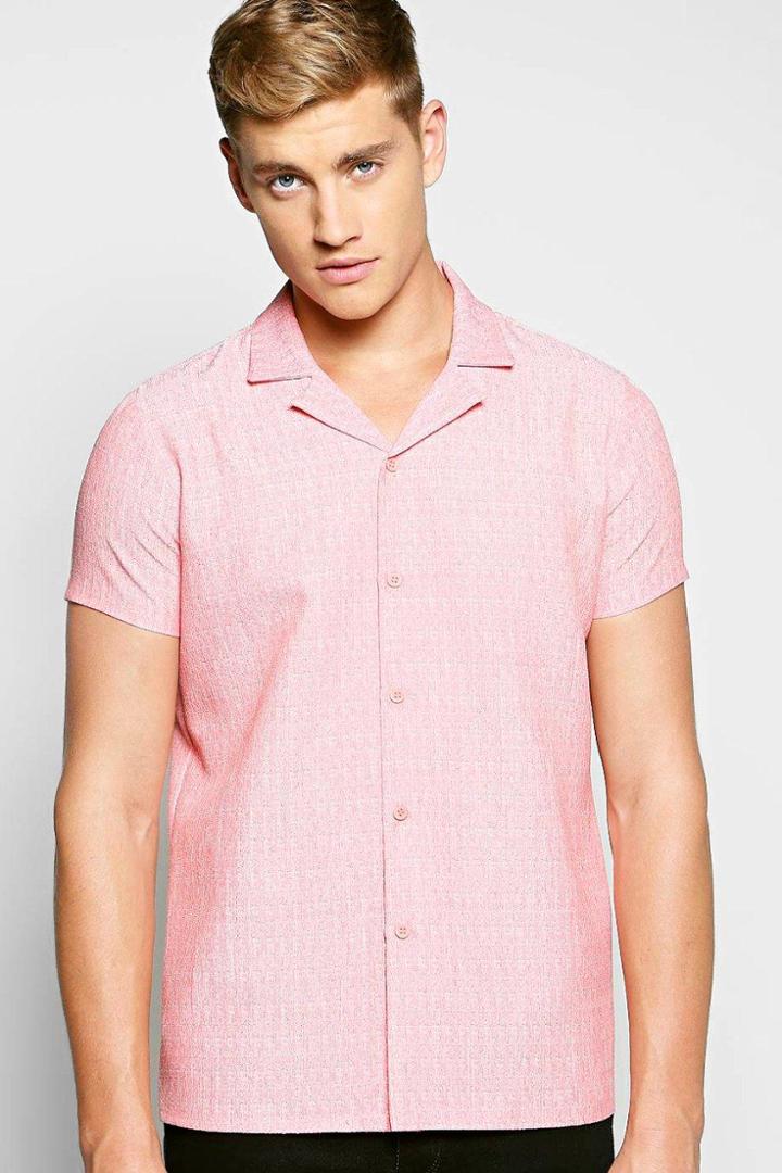 Boohoo Slub Revere Collar Shirt Red