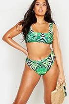 Boohoo Plus Tropical Print High Waist Bikini